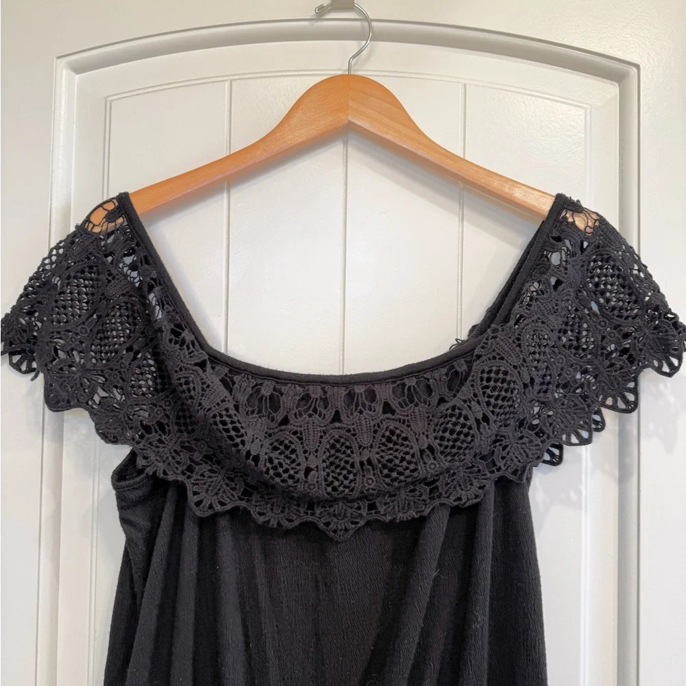 ๐ 6/$60 Jessica Simpson Onesie Pockets Off Shoulder Black Lace Trim Size XL - Picture 3 of 8
